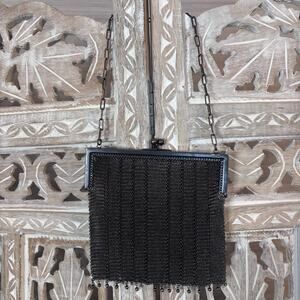 Vintage German Silver Chain Mail Metal Bag Clutch Purse Kiss Lock Clasp
